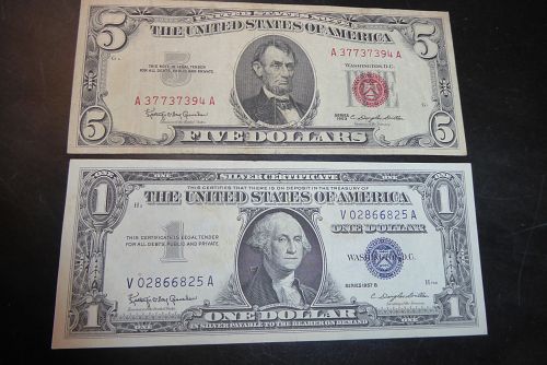 1963 series $5 United States Note AND 1957 $1 silver certificate