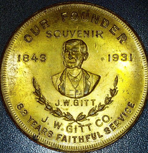 1931 J W Gitt Store For Thrifty People Token / Hanover Pennsylvania PA