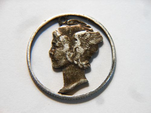 Silver *Toned* Mercury Dime Cutout Pendant Charm