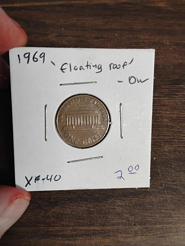 1969 LINCOLN MEMORIAL CENT XF-40 BN FLOATING ROOF REVERSE / ROTATED DIE ERROR COIN