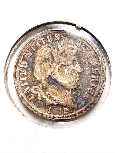 1912-D Barber Dime Good Condition 90% Silver