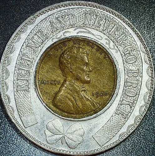 1920 Encased Woody Wheat Cent G.H.Goodman Billards & Bowling PA Never Go Broke Penny