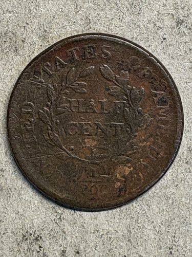 1806 Draped Bust Half Cent Small 6, No Stems VF