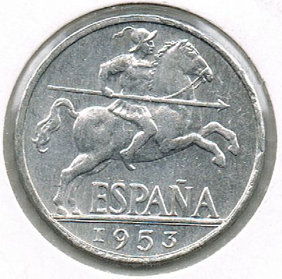 10 Centimos - Iberian rider, Spain, 1953