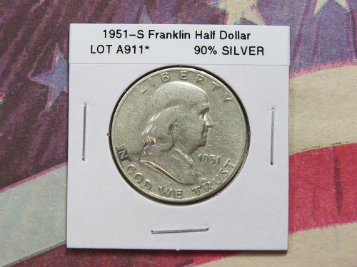 1951-S FRANKLN HALF DOLLAR ~ 90% SILVER ~  LOT A911*