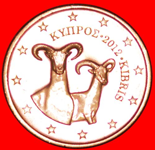Ⰶ GREECE (2010-2024): CYPRUS ★ 2 EURO CENTS 2012 UNC MINT LUSTRE! MOUFLONS!