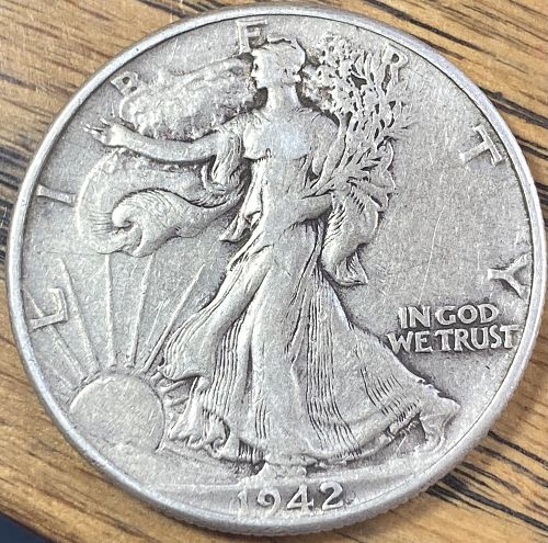 1942 walking liberty half dollar in VERY FINE condition