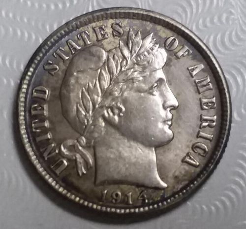TERRIFIC Antique 1914-D US BARBER DIME Silver 10c New England Estate Find!