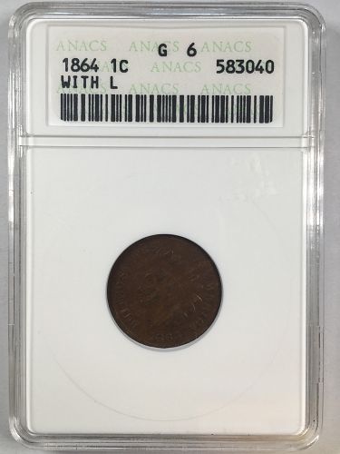 1864 Indian Head Cent Penny With L on Ribbon ANACS "Soapbox" G-6