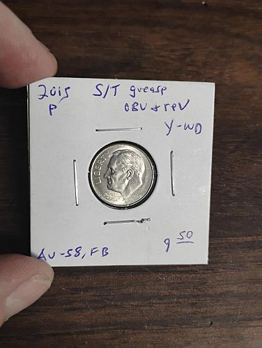 2015-p roosevelt dime au-58, full torch struck through grease obverse & reverse error