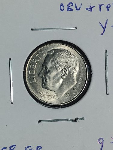 2015-p roosevelt dime au-58, full torch struck through grease obverse & reverse error