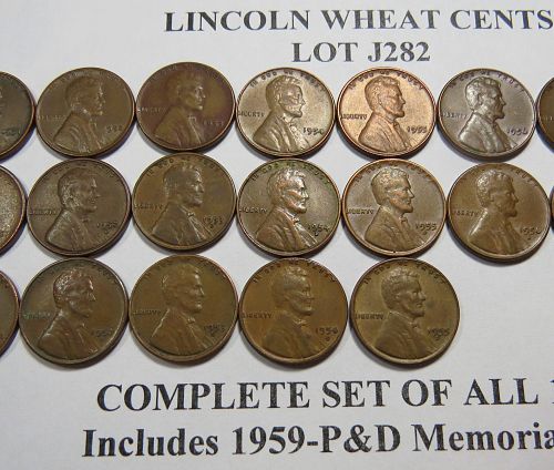 1950-PDS to 1959-PD COMPLETE SET OF 1950's LINCOLN CENTS (LOT OF 26) LOT J282
