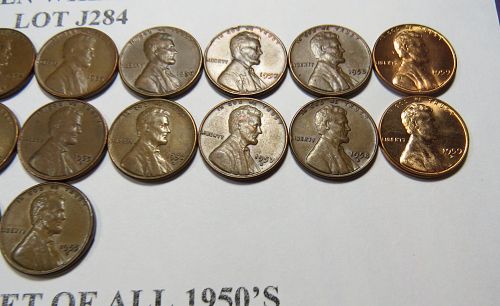 1950-PDS to 1959-PD COMPLETE SET OF 1950's LINCOLN CENTS (LOT OF 26) LOT J284