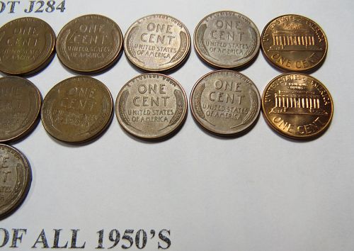 1950-PDS to 1959-PD COMPLETE SET OF 1950's LINCOLN CENTS (LOT OF 26) LOT J284