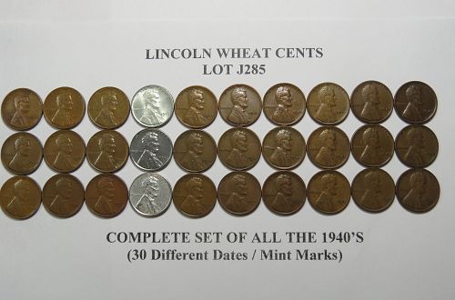1940-PDS to 1949-PDS SET OF 1940's LINCOLN WHEAT CENTS (LOT OF 30 DIFF) LOT J285