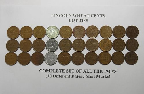 1940-PDS to 1949-PDS SET OF 1940's LINCOLN WHEAT CENTS (LOT OF 30 DIFF) LOT J285