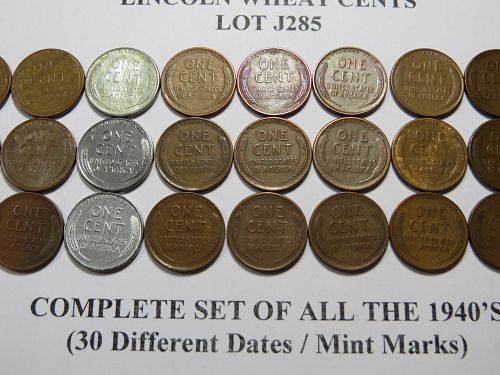 1940-PDS to 1949-PDS SET OF 1940's LINCOLN WHEAT CENTS (LOT OF 30 DIFF) LOT J285