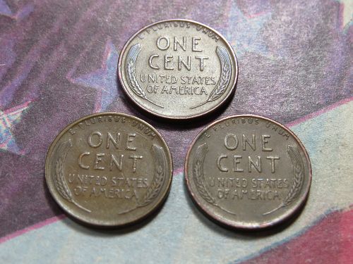 1947-P 1947-D 1947-S  LINCOLN WHEAT CENTS - (LOT OF 3 CENTS) LOT J294