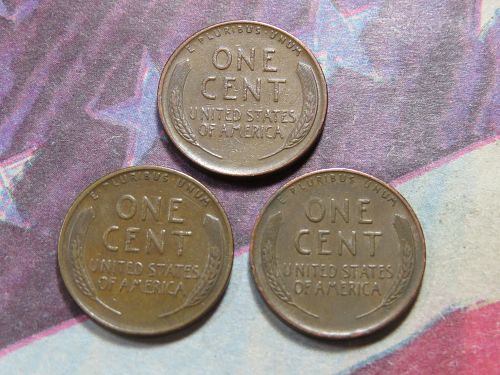1947-P 1947-D 1947-S  LINCOLN WHEAT CENTS - (LOT OF 3 CENTS) LOT J294