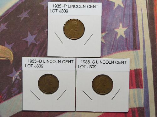 1935-P 1935-D 1935-S  LINCOLN WHEAT CENTS - (LOT OF 3 CENTS) LOT J309