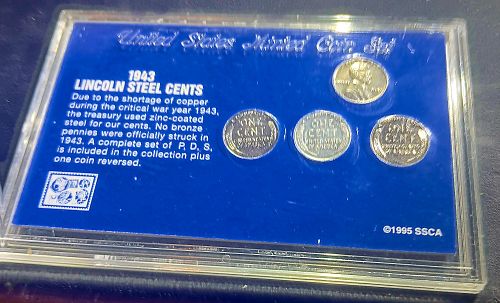 1943 LINCOLN STEEL CENTS EMERGENCY ISSUE FROM THE MORGAN MINT IN CASE