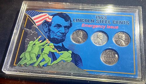1943 LINCOLN STEEL CENTS EMERGENCY ISSUE FROM THE MORGAN MINT IN CASE