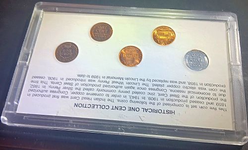 Historical One Cent Collection Indian Head and Lincoln, 5 Coins