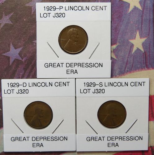 1929-P 1929-D 1929-S  LINCOLN WHEAT CENTS - (LOT OF 3 CENTS) LOT J320