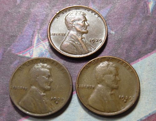 1929-P 1929-D 1929-S  LINCOLN WHEAT CENTS - (LOT OF 3 CENTS) LOT J320