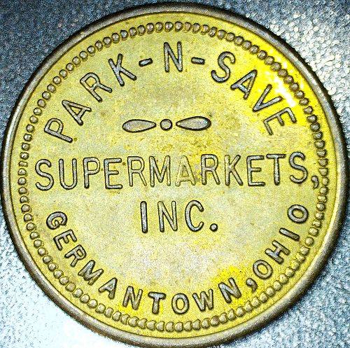 Park-N-Save Supermarkets Germantown, OH G/F 20¢ Brass Trade Token 26mm