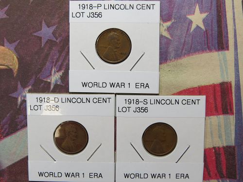 1918-P 1918-D 1918-S  LINCOLN WHEAT CENTS - (LOT OF 3 CENTS) LOT J356