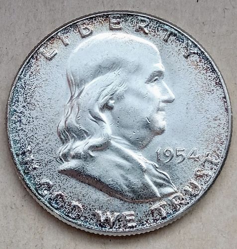 1954 Franklin Half Dollar &bull; .900 Silver &bull; Nice Toning &bull; FBL &bull; CH BU+  *fh546