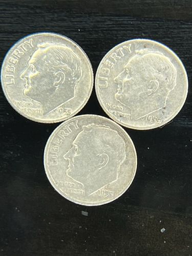 1955-P & 1955-D & 1955-S - Three Roosevelt Dimes
