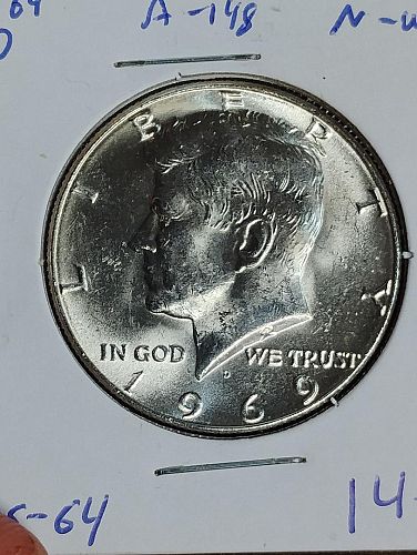 1969-D KENNEDY HALF DOLLAR MS-64