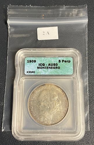 2A - Montenegro - 1909 5 Perpera ICG AU50
