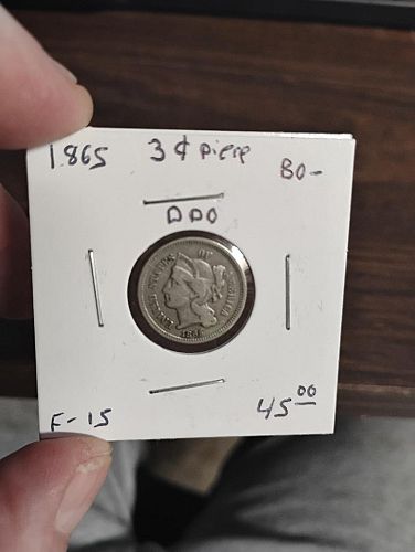1865 3-CENT PIECE NICKEL F-15 DDO VARIETY