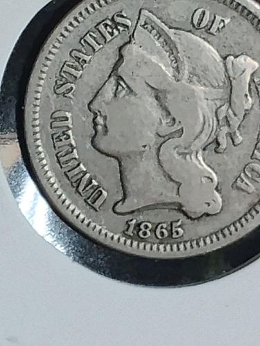 1865 3-CENT PIECE NICKEL F-15 DDO VARIETY