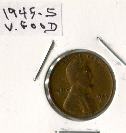 1945 - S   LINCOLN  CENT  --   VERY GOOD