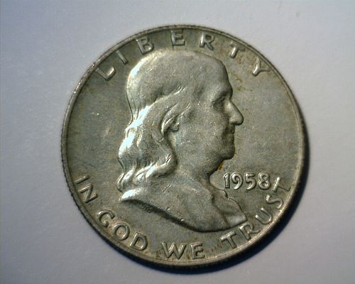 1958 D   SILVER  BEN FRANKLIN  HALF DOLLAR  AU   NICE LOOKING COIN!!!!