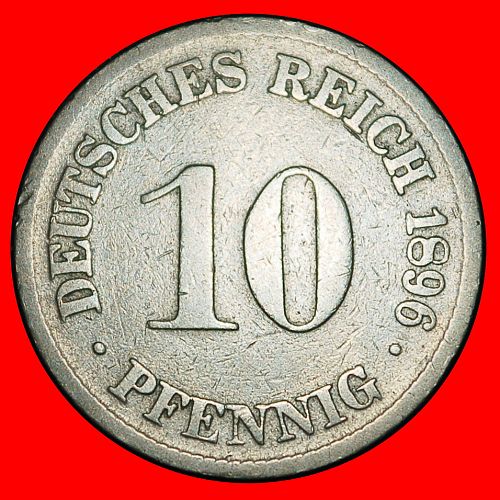 Ⰶ EAGLE (1890-1916): GERMANY ★ 10 PFENNIGS 1896D BAVARIA! WILLIAM II (1888-1918)