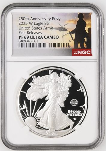 2025 W 250th Anniversary Army Privy Proof Silver Eagle $1 NGC PF69 FR