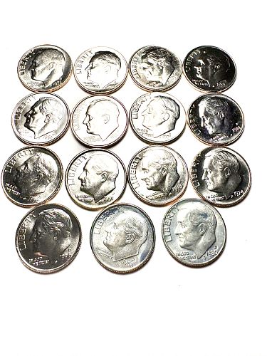 Roosevelt Dimes Lot 15 BU From Mint Sets