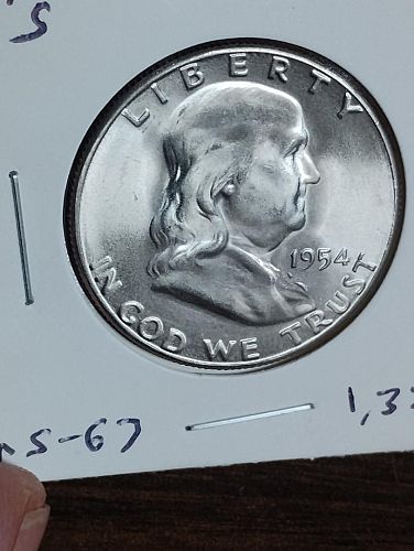 1954-S BENJAMIN FRANKLIN HALF DOLLAR MS-67 , BEAUTIFUL MINT LUSTER