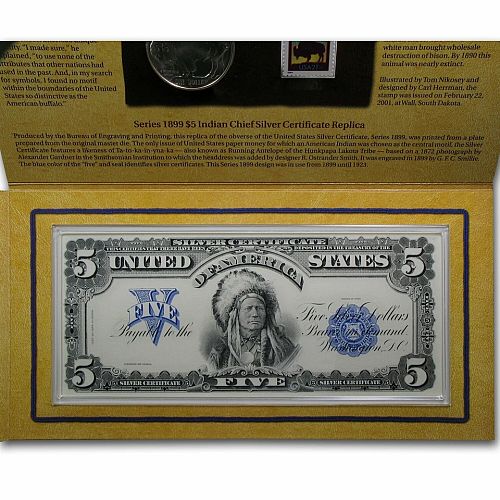 American Buffalo Coin and Currency Set Mint Condition. Bill, Stamp, and Coin.