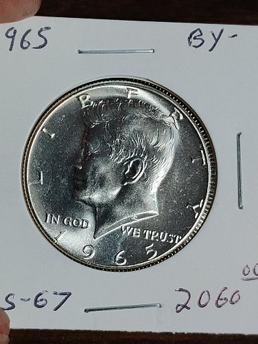 1965 KENNEDY HALF DOLLAR MS-67 , SPECTACULAR COIN DIE CRACK TOP OF HEAD