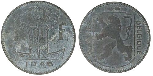 Europe - German Occupation of the Kingdom of Belgium - 1 Franc - 1946