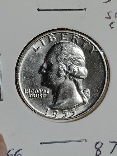 1955-D WASHINGTON QUARTER MS-66, SMALL DIE CRACK ON REVERSE