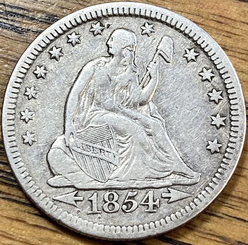 1854 seated liberty quarter in VERY FINE condition
