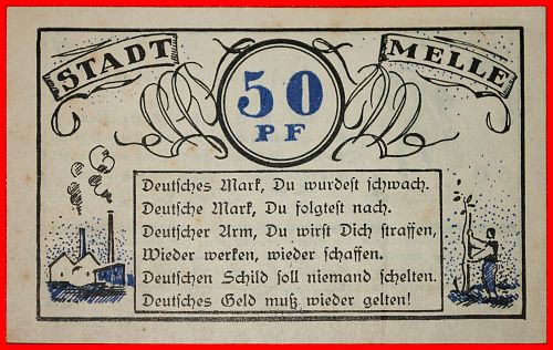 Ⰶ HANOVER: GERMANY MELLE ★ 50 PFENNIGS 1921 CRISP! HARLEQUIN