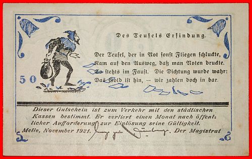 Ⰶ HANOVER: GERMANY MELLE ★ 50 PFENNIGS 1921 CRISP! HARLEQUIN